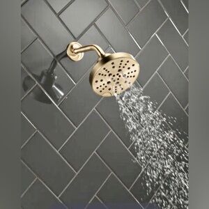 DELTA H2Okinetic® 5-Setting Contemporary Raincan Shower Head in Champagne Bronze